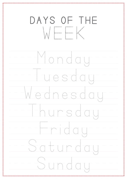 Children Tracing Page  Days of the Week