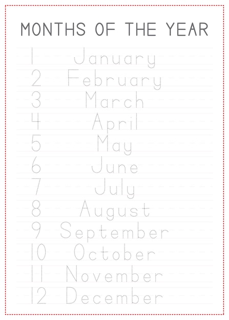 Children Tracing Page  Months of the Year