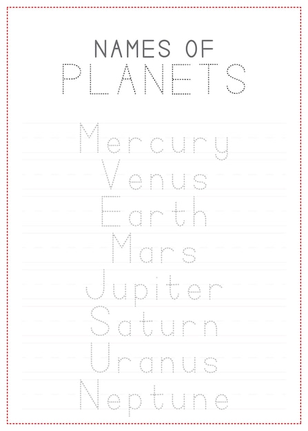 Children Tracing Page  Names of Planets in Order