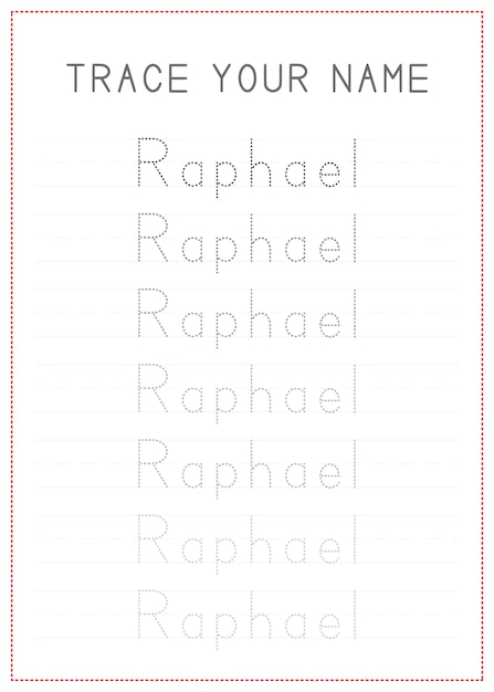 Pagina di tracciamento dei bambini scrivi il tuo nome raphael