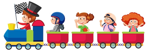 Vector children on the train isolated