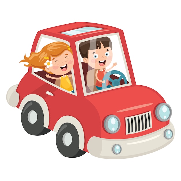 Vector children travelling with a funny car