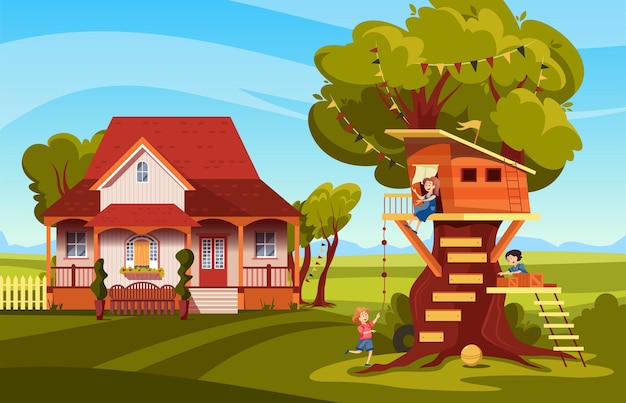 Children Tree House Illustration