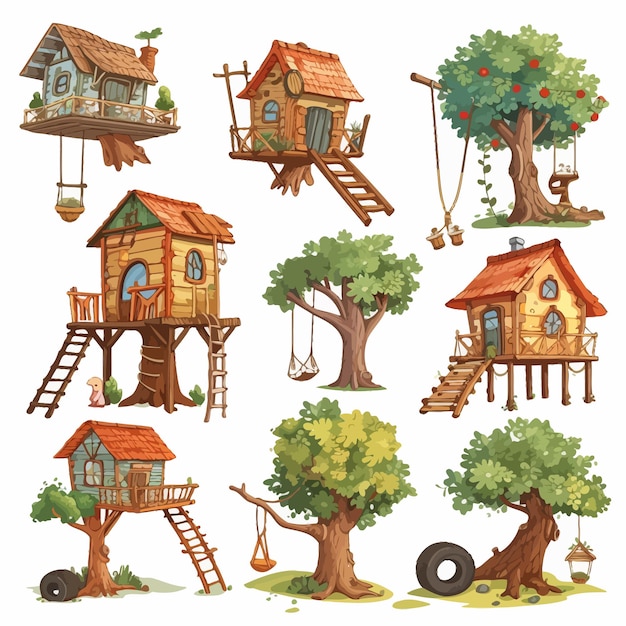 Vector children_tree_houseskids_playing_constructions