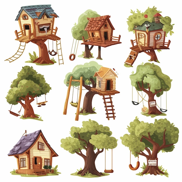 Vector children_tree_houseskids_playing_constructions