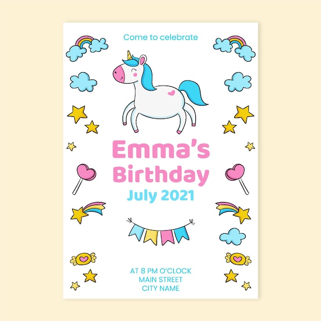 Children unicorn birthday invitation