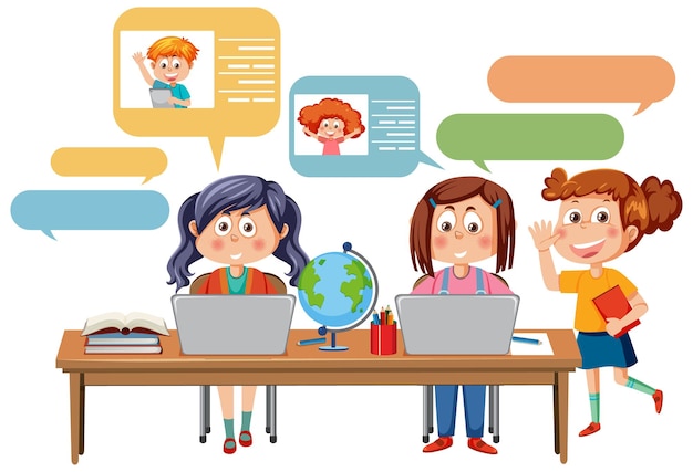 Children using laptop vector concept