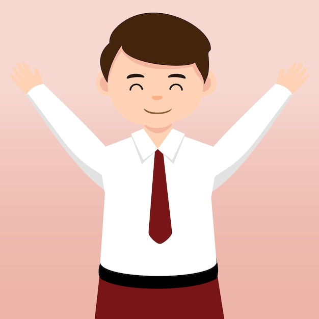 Children using uniform portrait hand gesture at school vector illustration