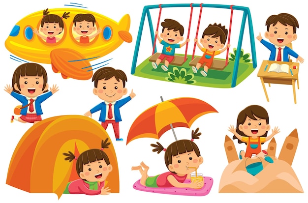 Children Vector Clip Art in FLat Design Style