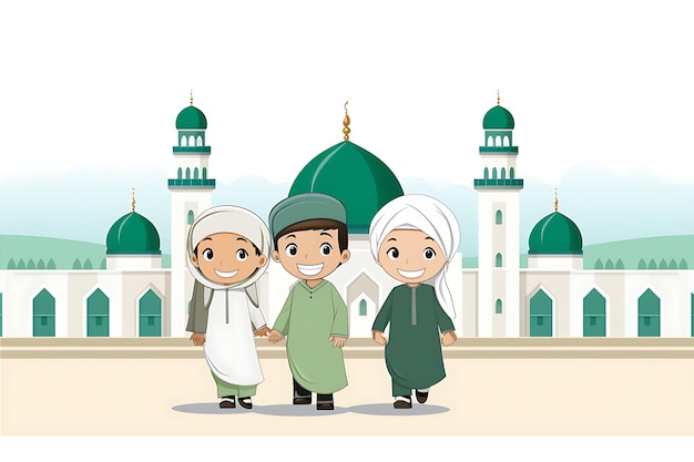 Children white islamic mosque style