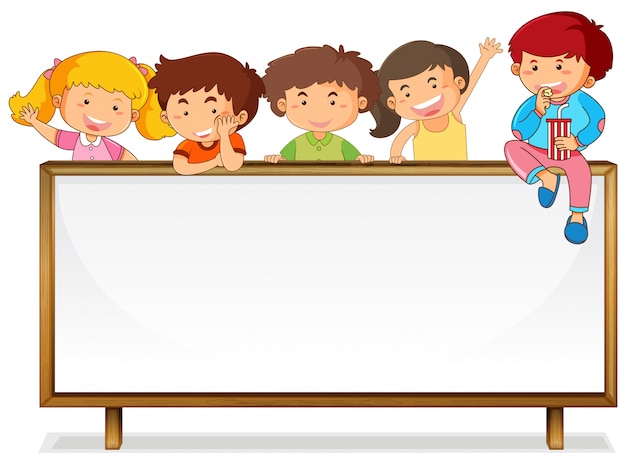 Vector children on whiteboard banner