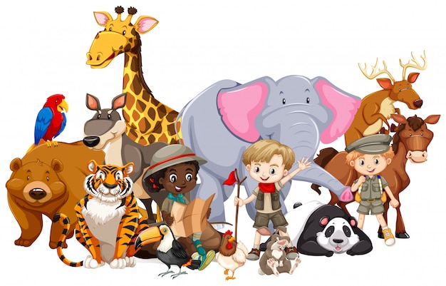 Vector children with animals on isolated