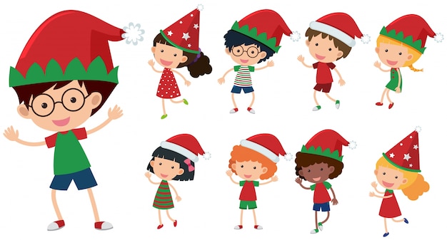 Bambini con cappelli di natale