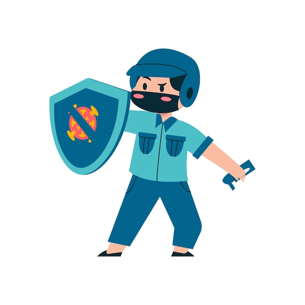 Vector children with imunity police costume vector illustration child health during covid flu