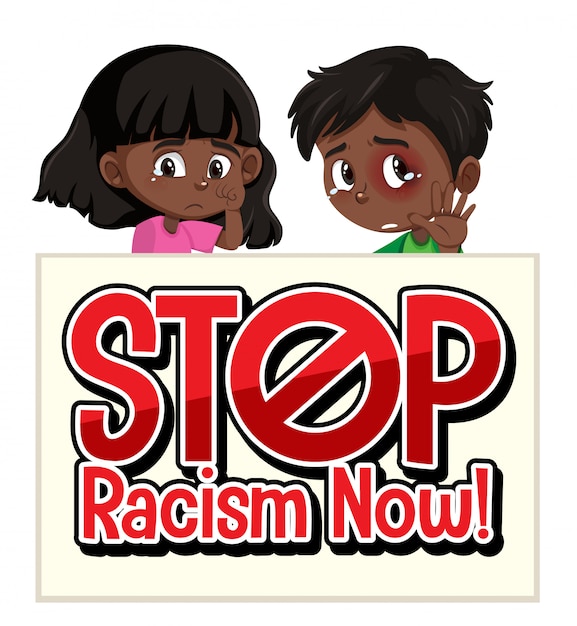 Vector children with stop racism banner