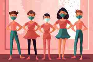 Vector children with surgical masks standing