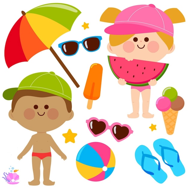 Children with swimsuits and hats