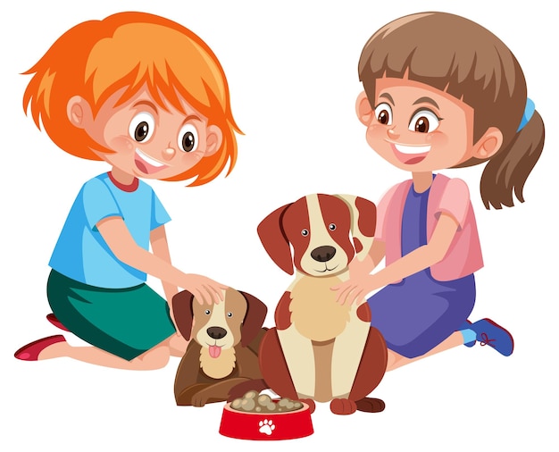 Vector children with thier pets isolated on white background