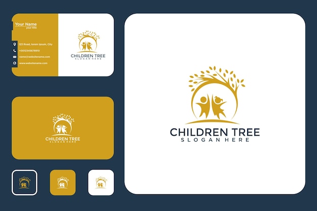 children with tree logo design and business card