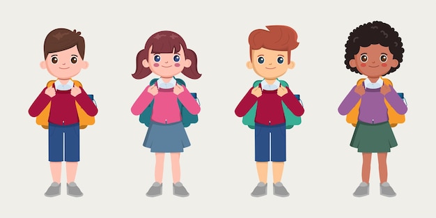 Children with uniform and backpack