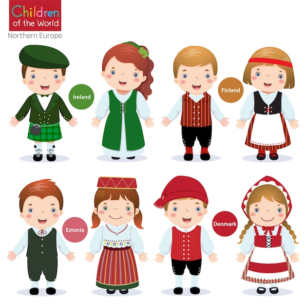 Vector children of the world-ireland-finland-estonia-denmark