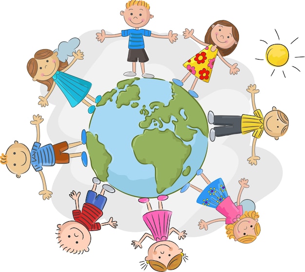 Children world over white background