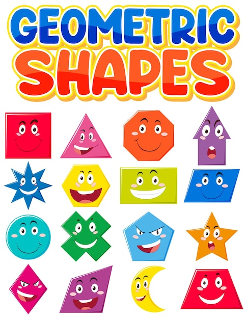 Vector children39s cartoon with geometric shapes and expressions