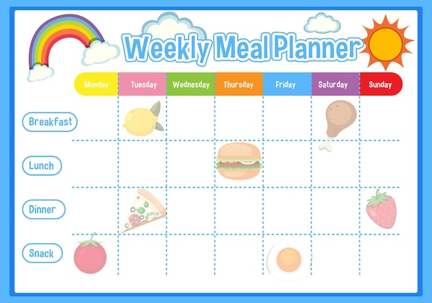 Modello di pianificazione settimanale dei pasti per bambini