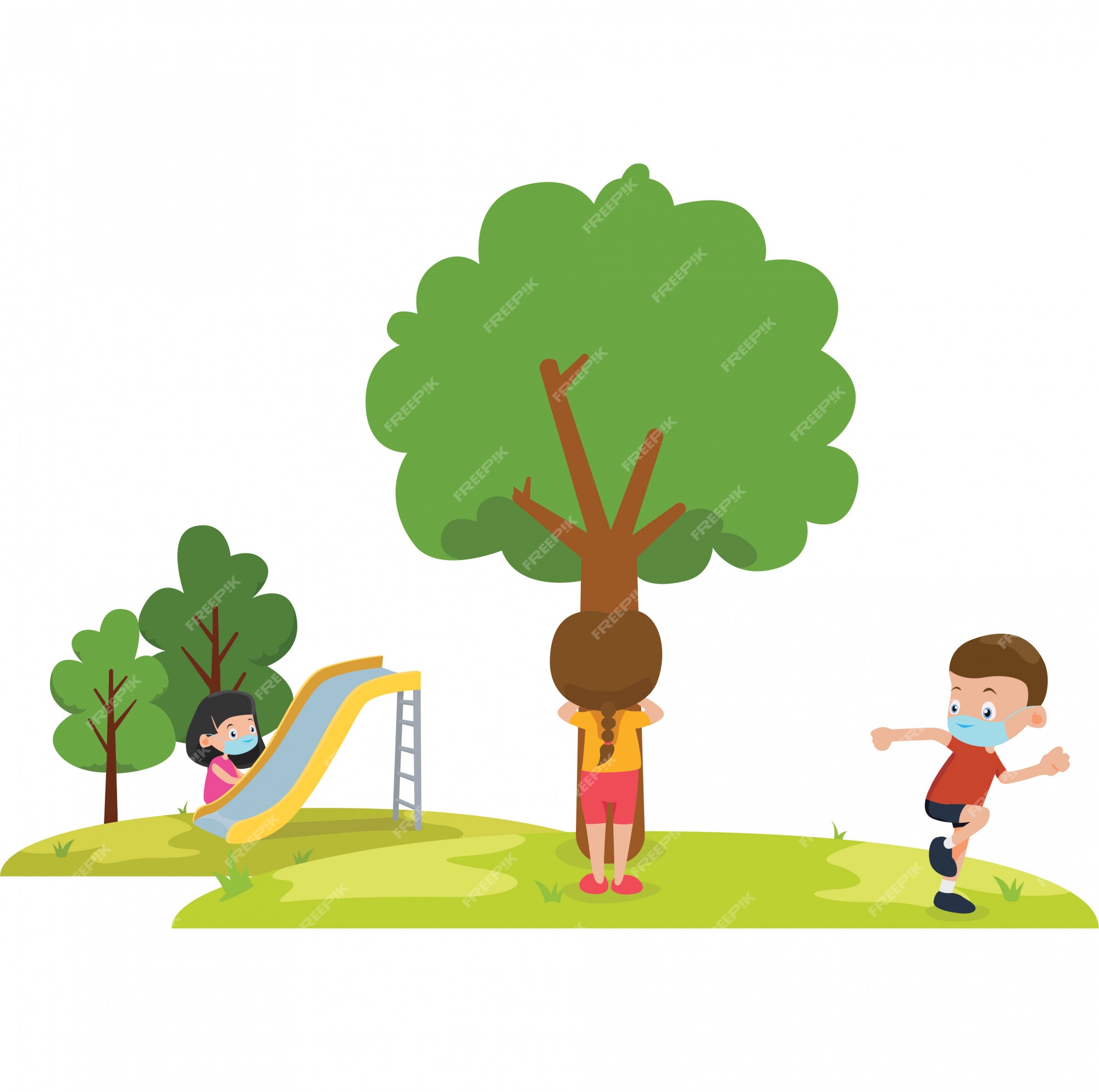 Kids playing hide and seek in the park Royalty Free Vector