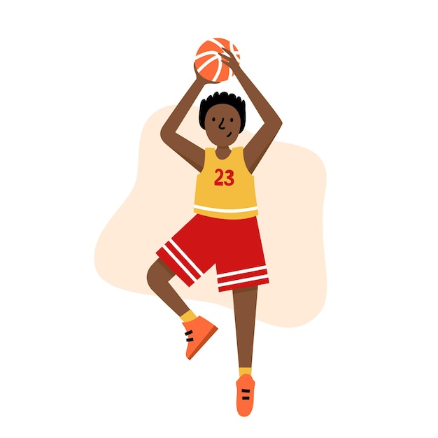 childrens basketball championship. basketball player with ball. young boy cartoon action character.