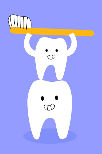 Illustrazione della carie dei bambini. denti con spazzolino da denti. illustrazione della clinica dentale per bambini. t-shirt carina