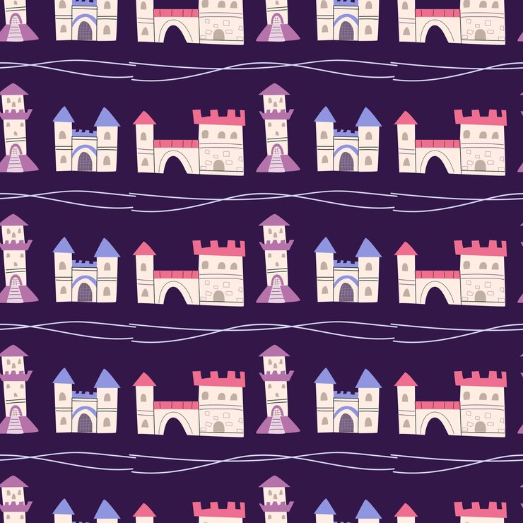 Vector childrens castle pattern cartoon fairy building background