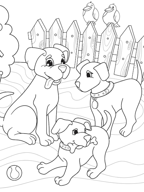 자연에 어린이 색칠하기 책 만화 가족 엄마 개와 강아지 어린이