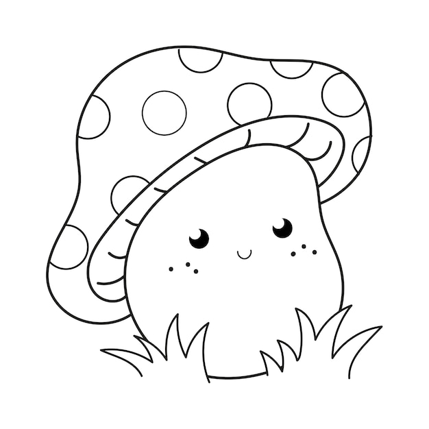 Vector childrens coloring book cute mushroom