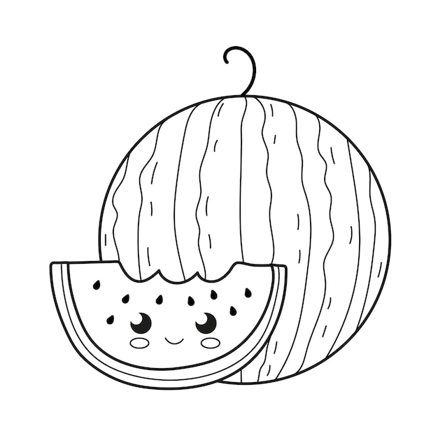 Vector childrens coloring book cute watermelon