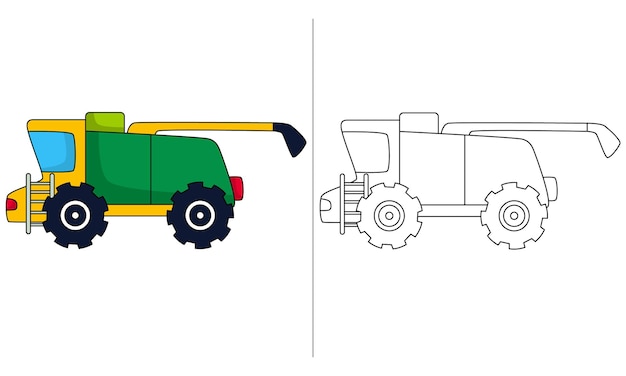 Vettore illustrazione del libro da colorare per bambini trattore dell'escavatore a cucchiaia rovescia