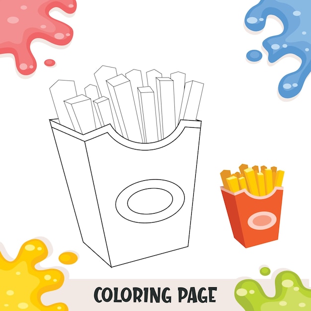 Childrens coloring illustration with french fries