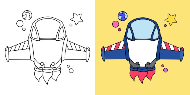 Childrens coloring illustration with space ship