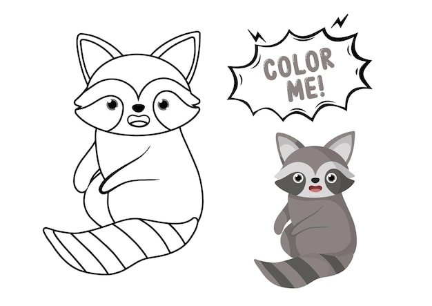 Childrens cute coloring book with raccoons illustration