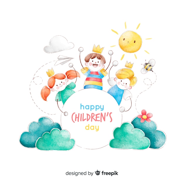 Childrens day concept in watercolor