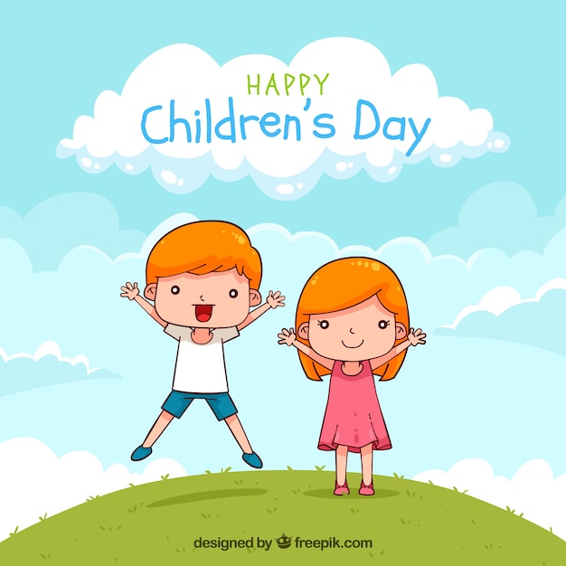 Childrens day design with jumping boy