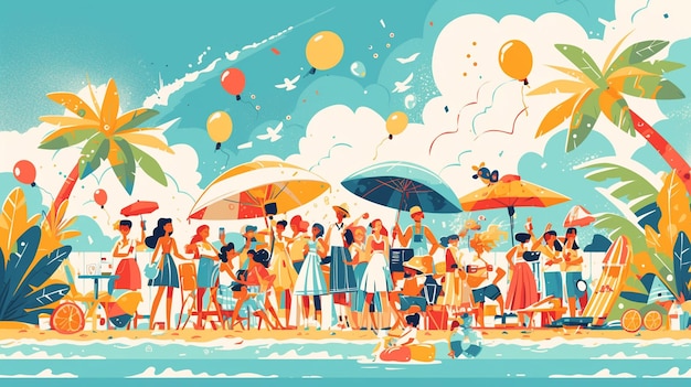 Vector childrens day with a beach party celebration