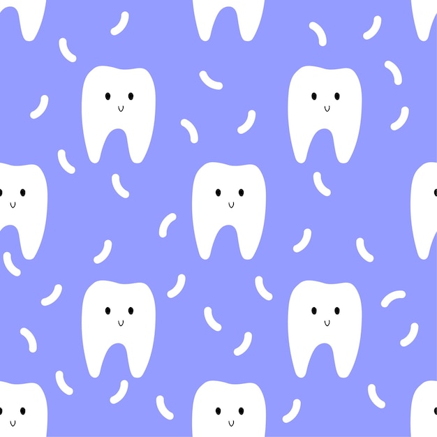 Childrens dental Clinic pattern. Cute teeth vector illustration. Tooth with caries