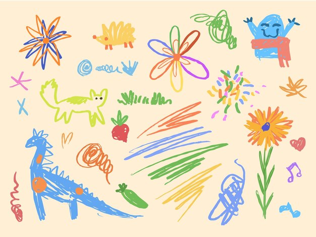 Vector childrens drawings elements