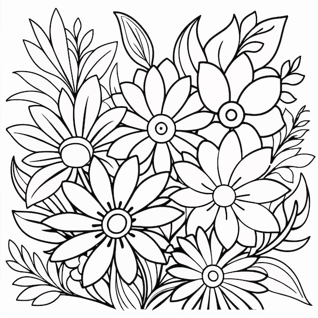 Childrens floral illustration doodle coloring book hand drawn vector