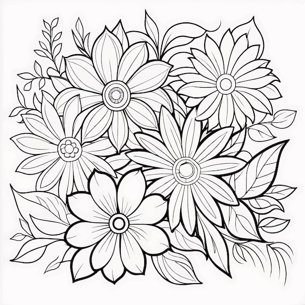 Childrens floral illustration doodle coloring book hand drawn vector