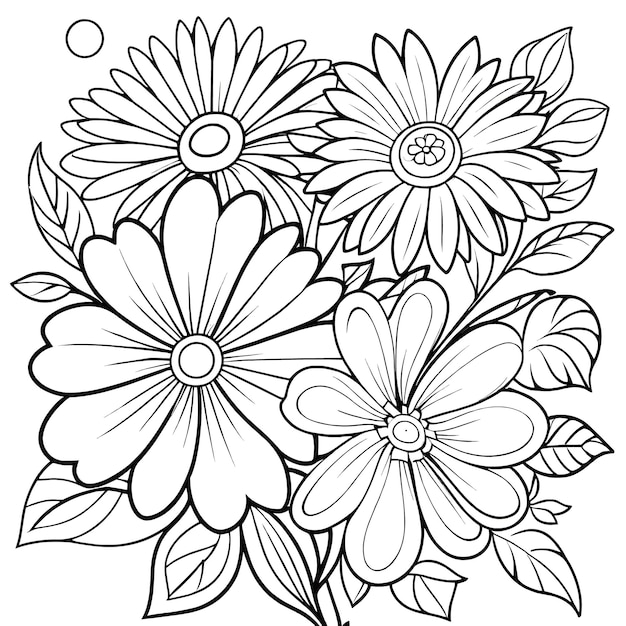 Childrens floral illustration doodle coloring book hand drawn vector