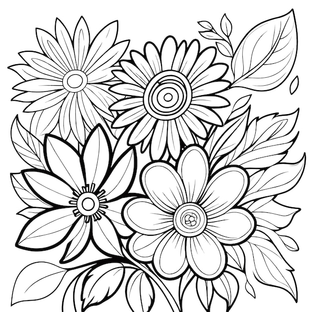 Childrens floral illustration doodle coloring book hand drawn vector