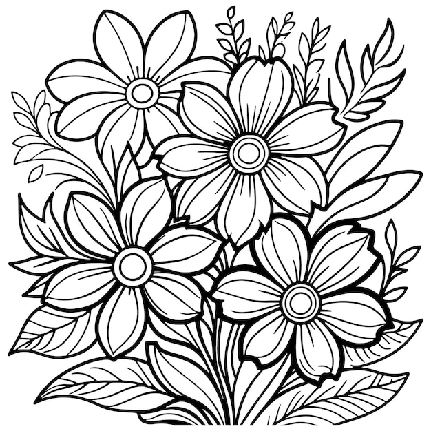 Vector childrens floral outline illustration doodle coloring book hand drawn vector