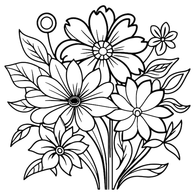 Childrens floral outline illustration doodle coloring book hand drawn vector